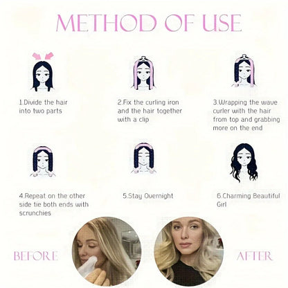 2Pcs Heat Free Hair Curler Satin Silk Sleeping Cap Set Headwrap for Natural Curly Hair Long Hair Care Wave Sleeping Curling Tool